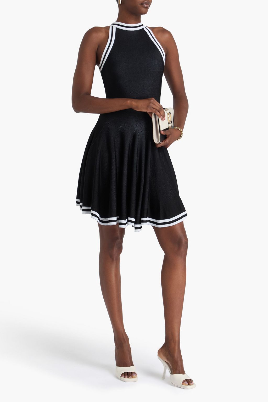BALMAIN Striped jacquard-knit mini dress