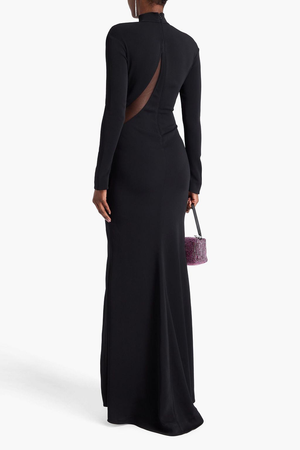 MUGLER ストレッチクレープ ロングドレス メッシュパネル