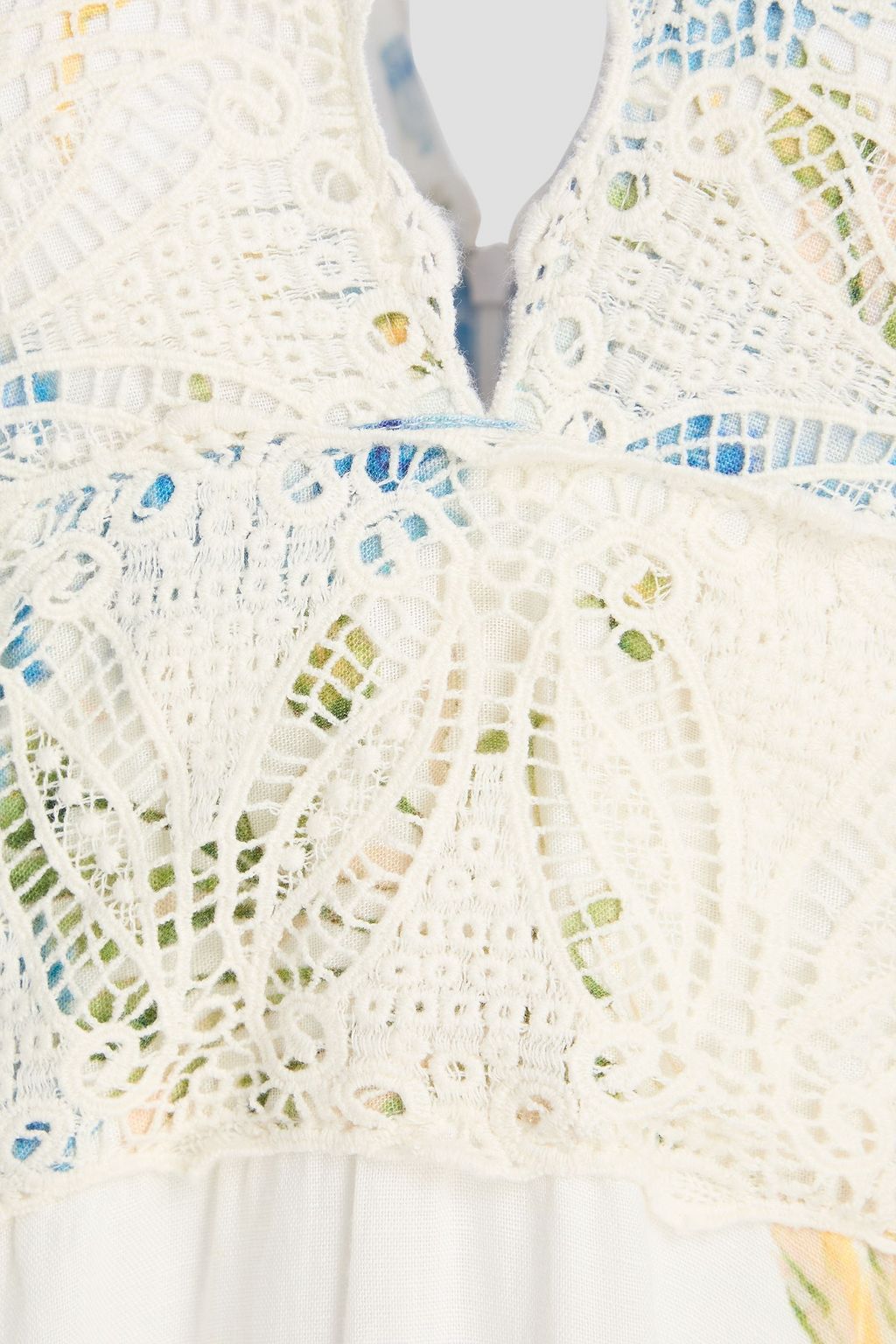 BYTIMO Maxikleid aus einer Leinenmischung mit floralem Print und Makrameebesatz