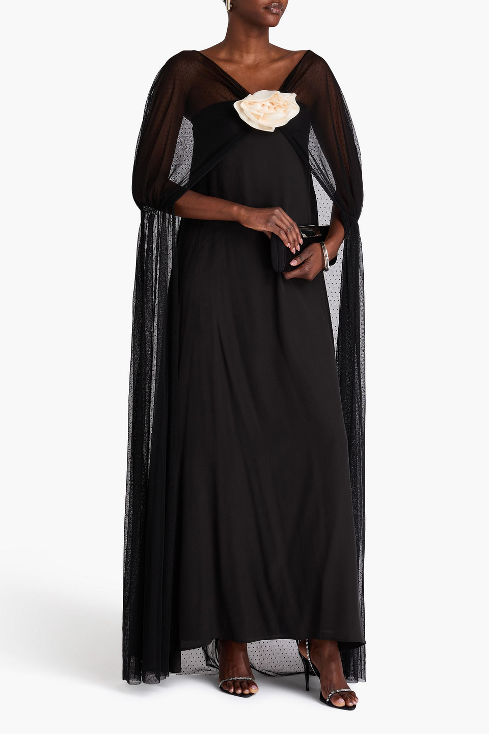  Bernadette - Robe Aus Point D'esprit Und Crêpe De Chine Aus Seide Mit Floralen Applikationen - Schwarz - Fr 36 