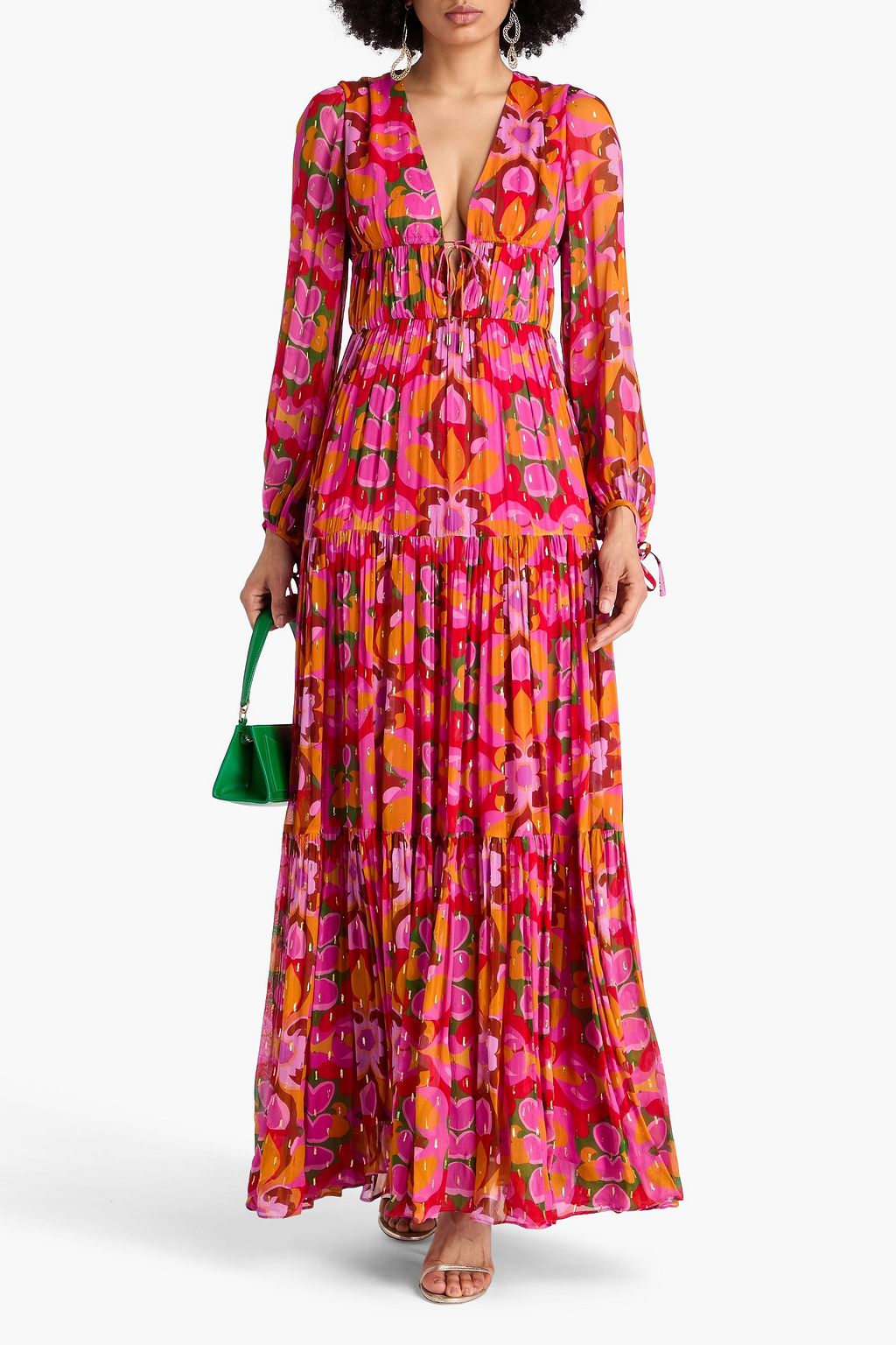 BORGO DE NOR Bedrucktes Maxikleid aus Chiffon mit Metallic-Fil-Coupé