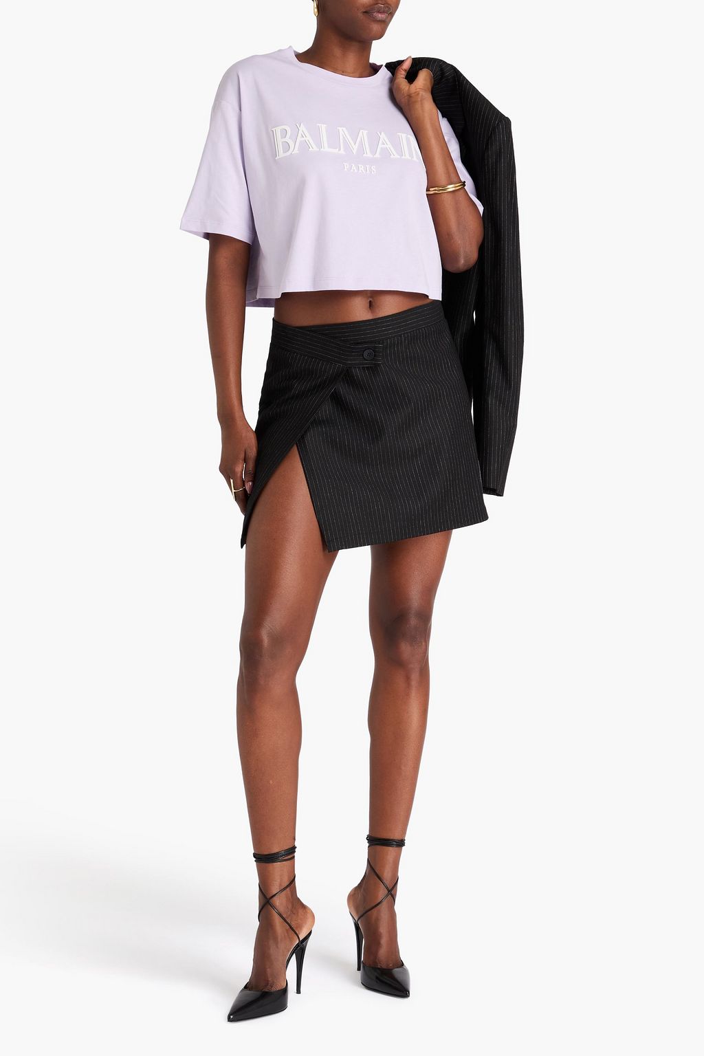 BALMAIN Cropped logo-print cotton-jersey T-shirt