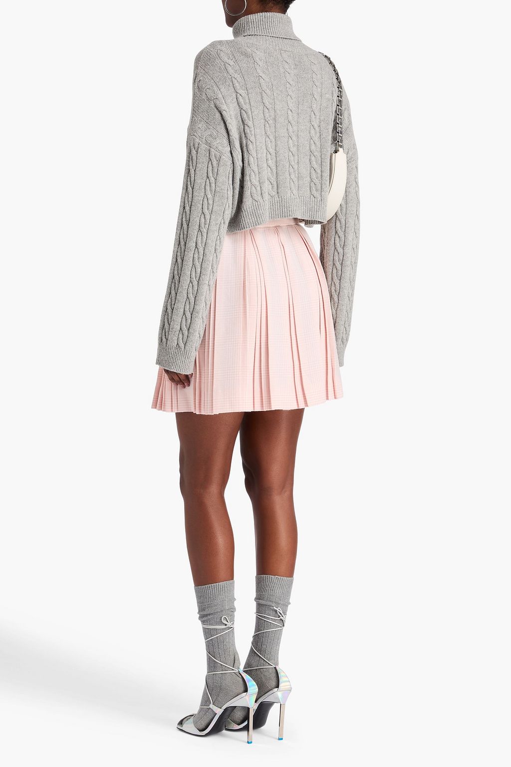 BALMAIN Pleated Prince of Wales checked tweed mini skirt