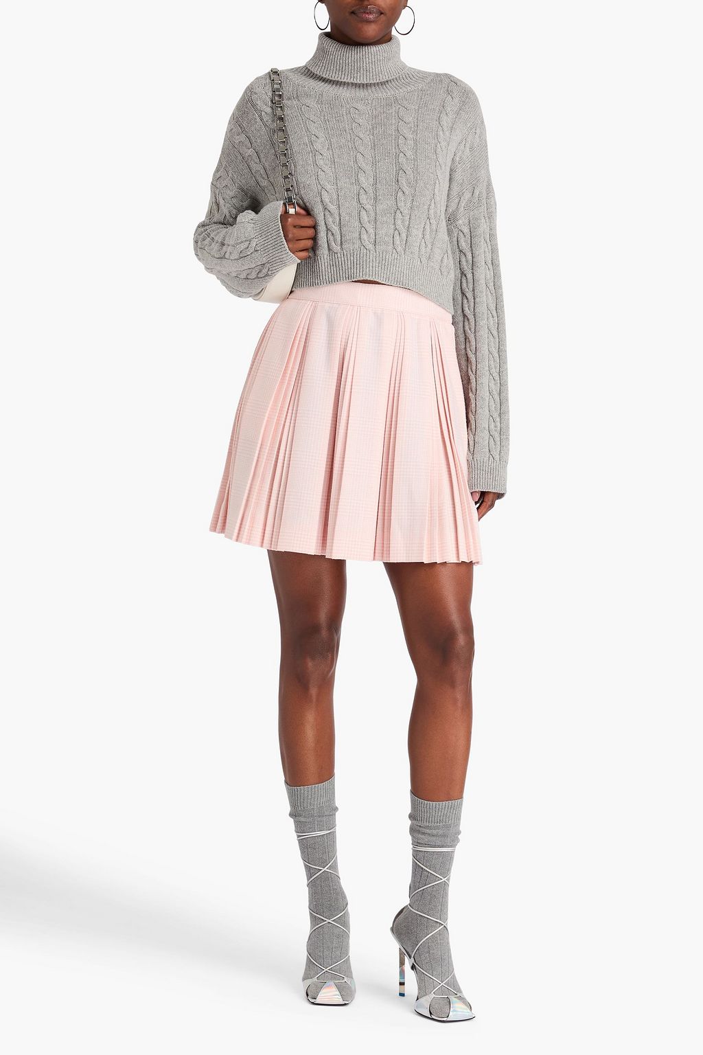 BALMAIN Pleated Prince of Wales checked tweed mini skirt