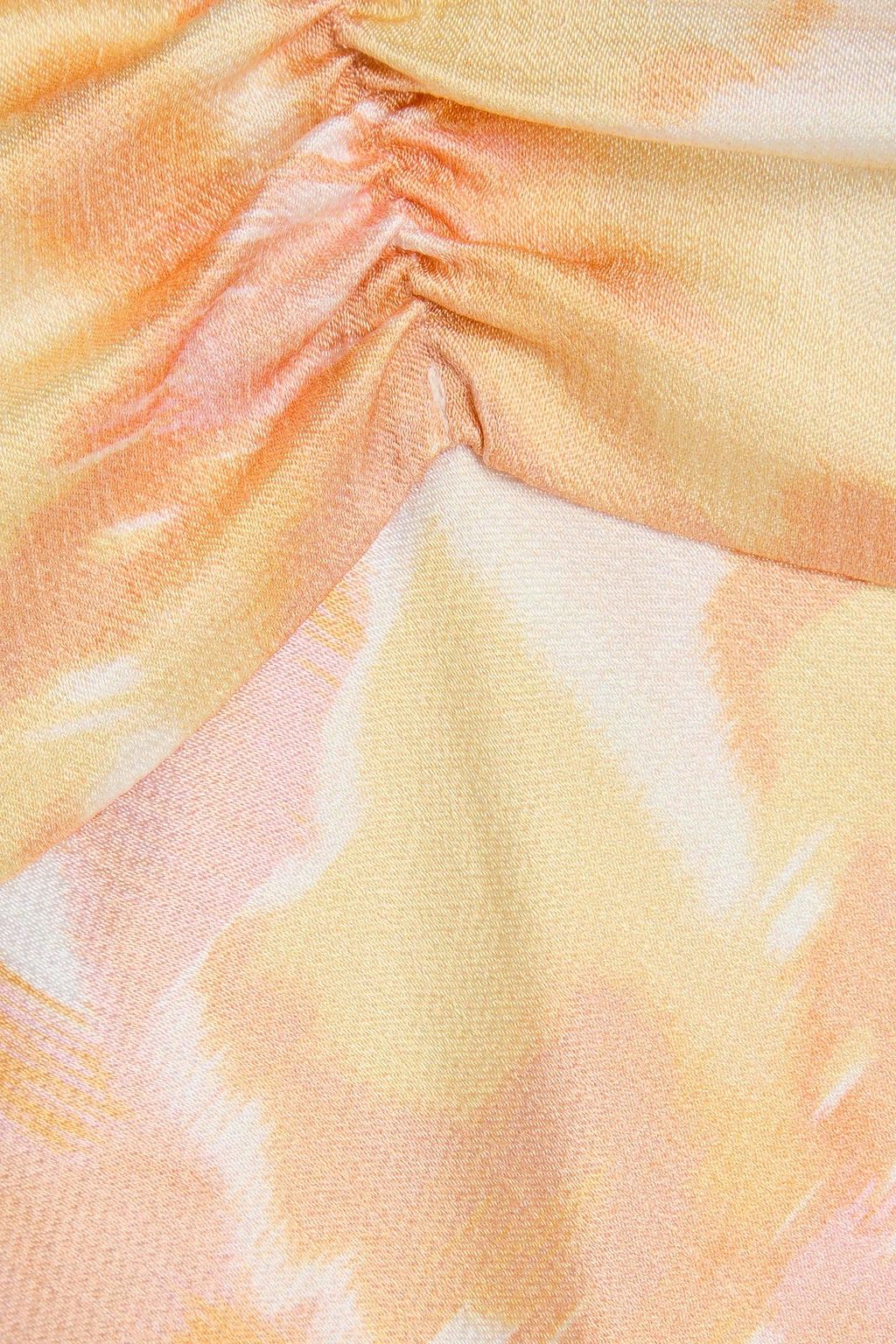 BEC & BRIDGE Strapless ruched printed satin-crepe maxi dress