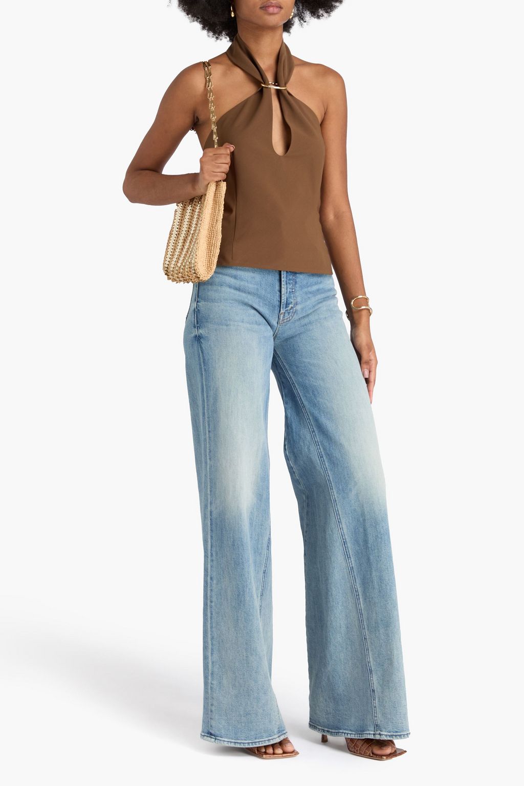 REJINA PYO Tilda embellished woven halterneck top
