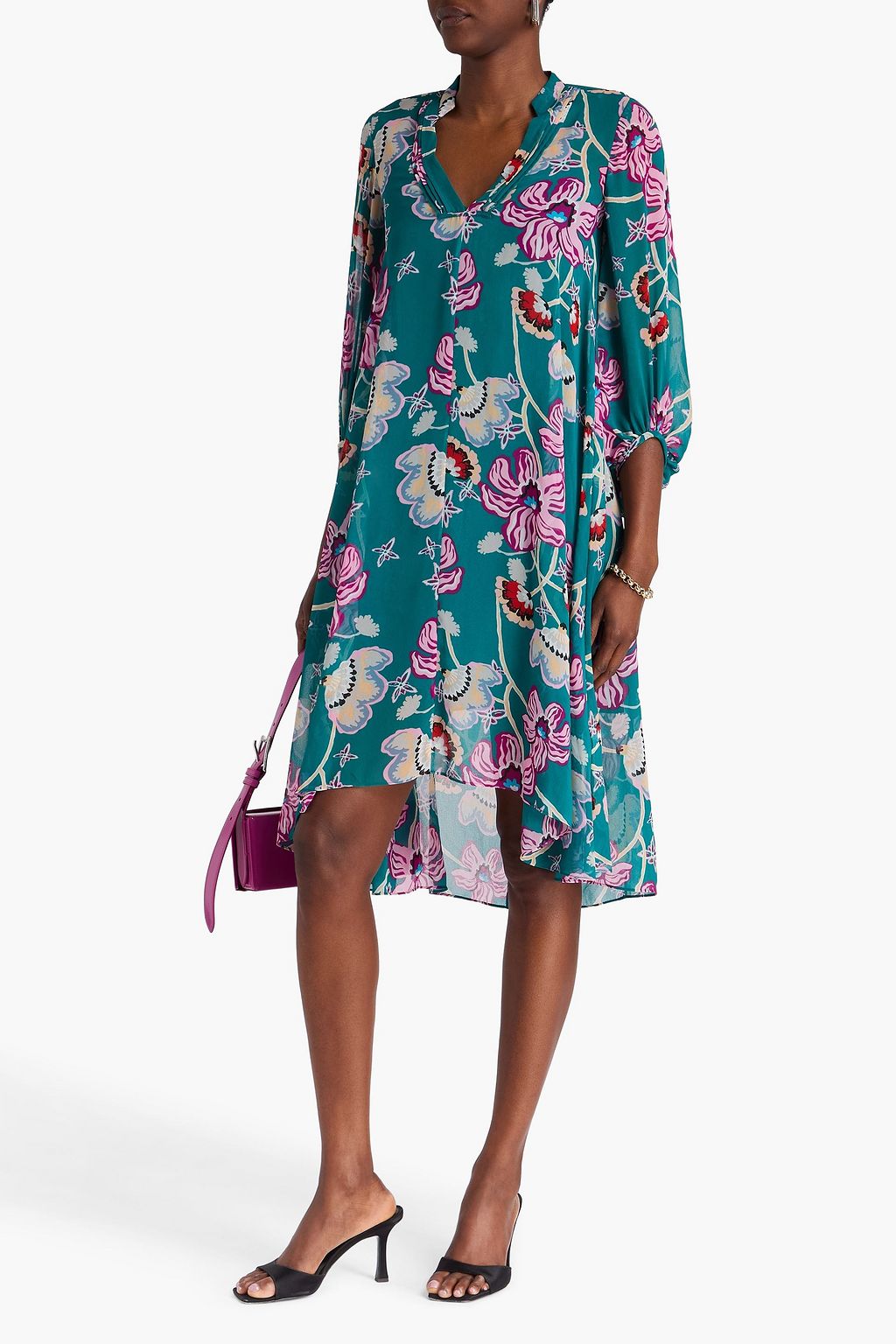 DIANE VON FURSTENBERG ジョーゼット ミディワンピース プリント入り