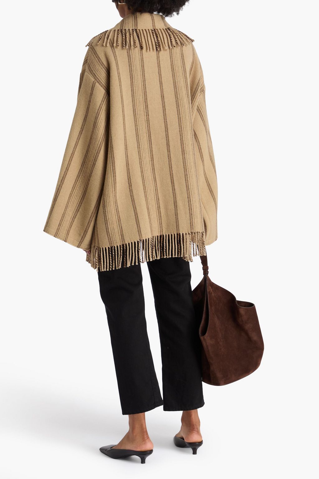 BY MALENE BIRGER Jacke aus Filz aus einer Wollmischung mit Streifen und Fransen