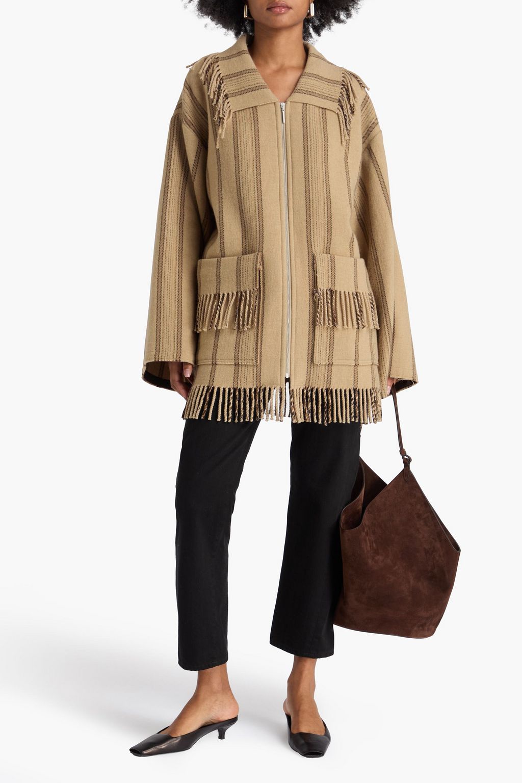 BY MALENE BIRGER Jacke aus Filz aus einer Wollmischung mit Streifen und Fransen