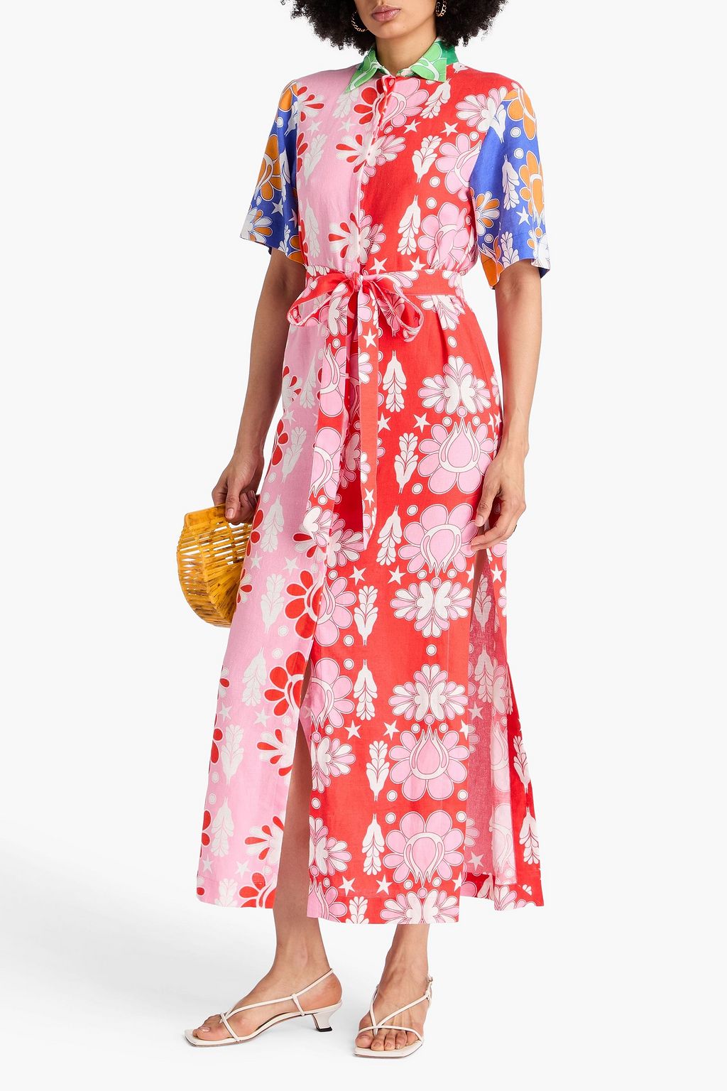 BORGO DE NOR Hemdkleid in Maxilänge aus einer Leinen-Baumwollmischung mit Print