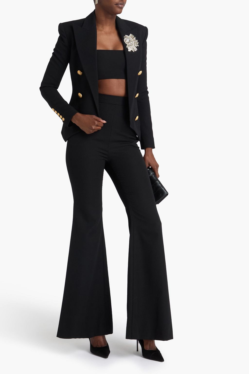 BALMAIN Double-breasted embellished wool-twill blazer