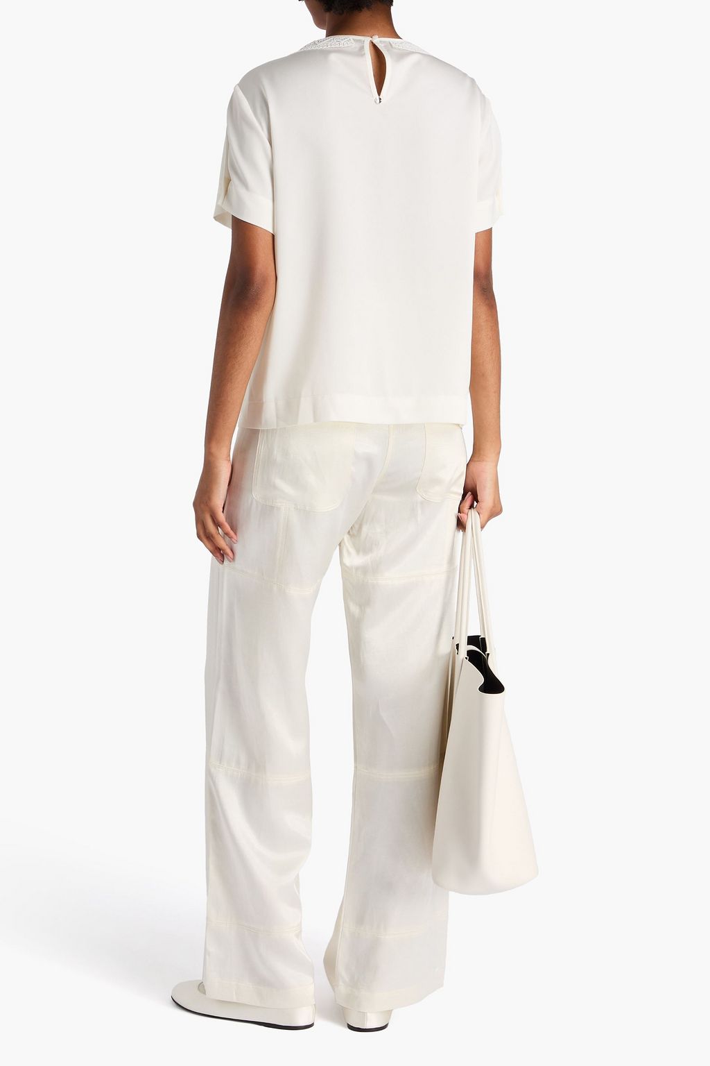HIGH Guipure lace-trimmed crepe blouse