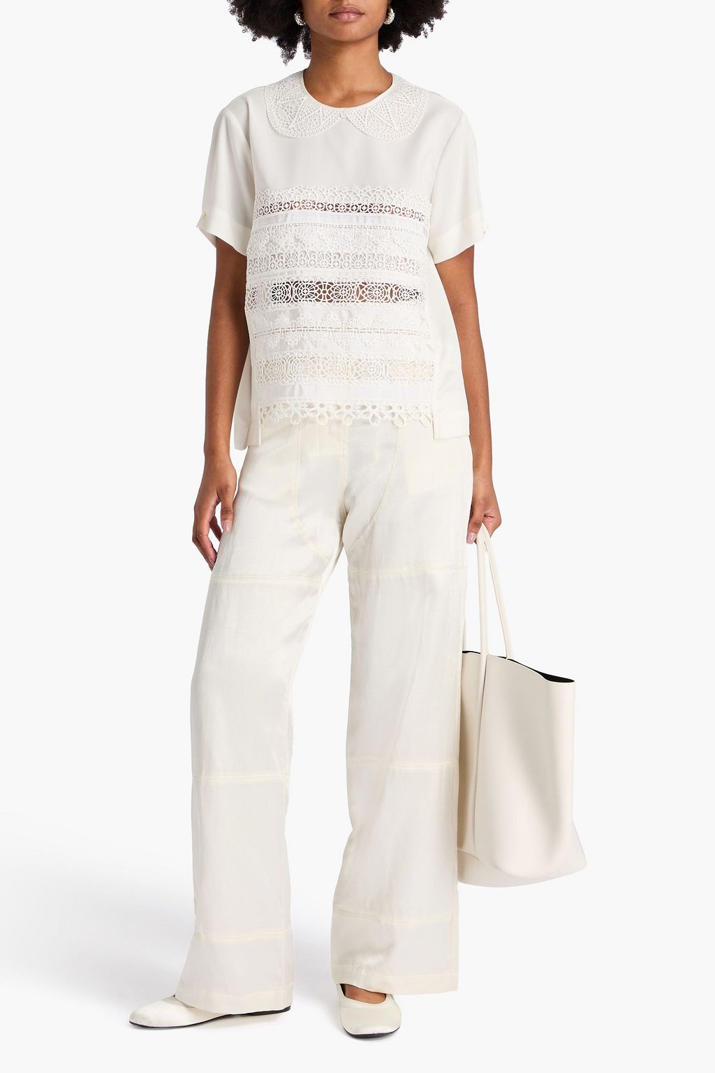 HIGH Guipure lace-trimmed crepe blouse