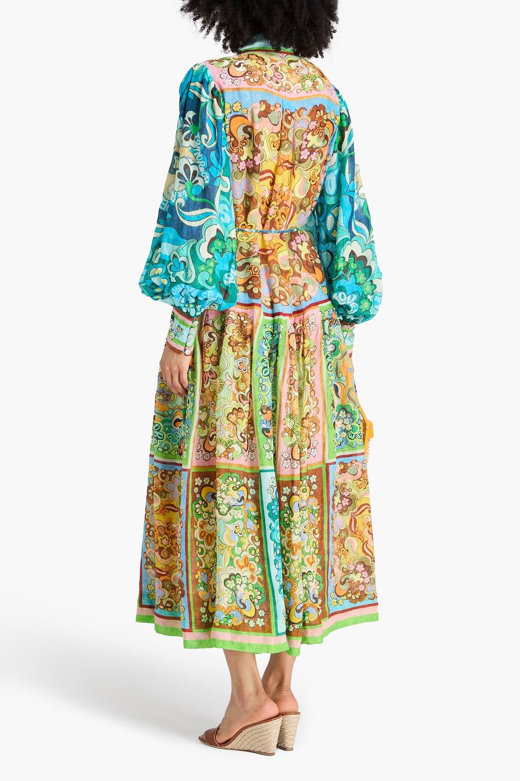 ALÉMAIS Pleated printed ramie maxi shirt dress