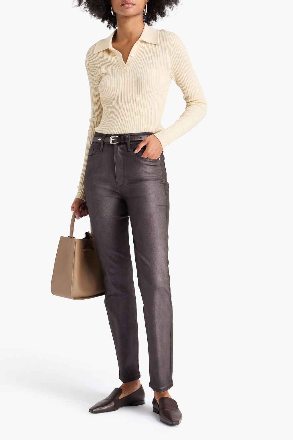 FRAME Le Sylvie metallic high-rise straight-leg jeans