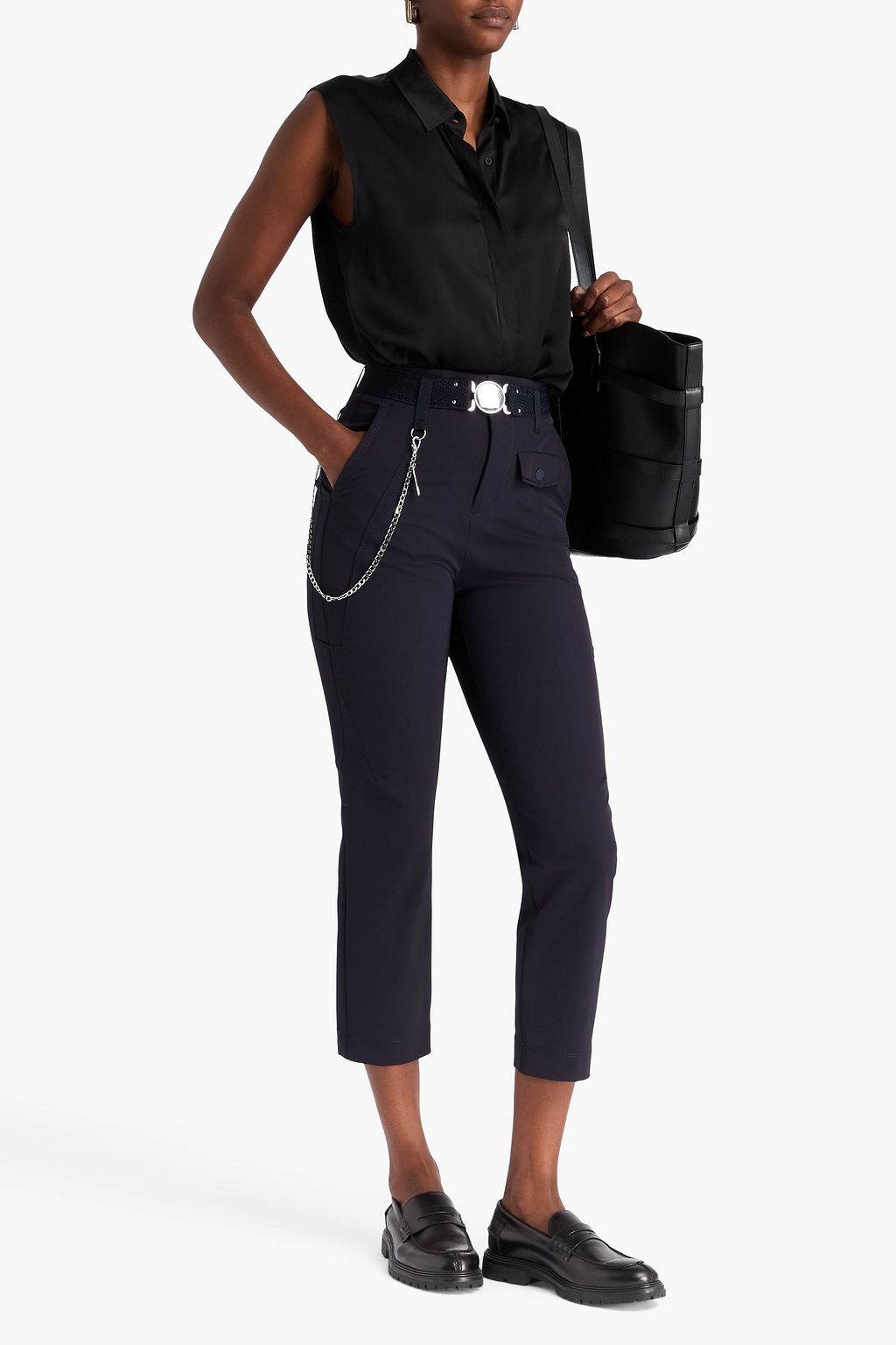 HIGH Cropped chain-embellished stretch-jersey tapered pants