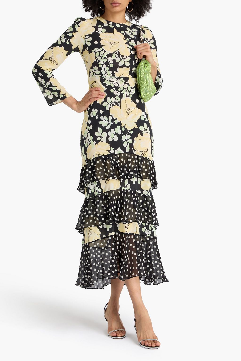 RIXO Johanne ruffled printed silk-georgette midi dress