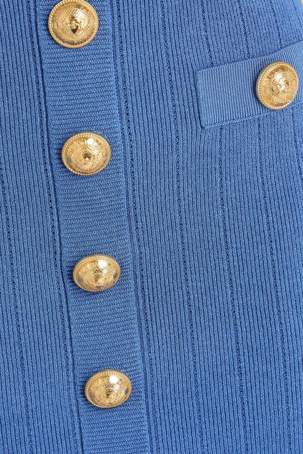 BALMAIN Embellished ribbed-knit mini skirt