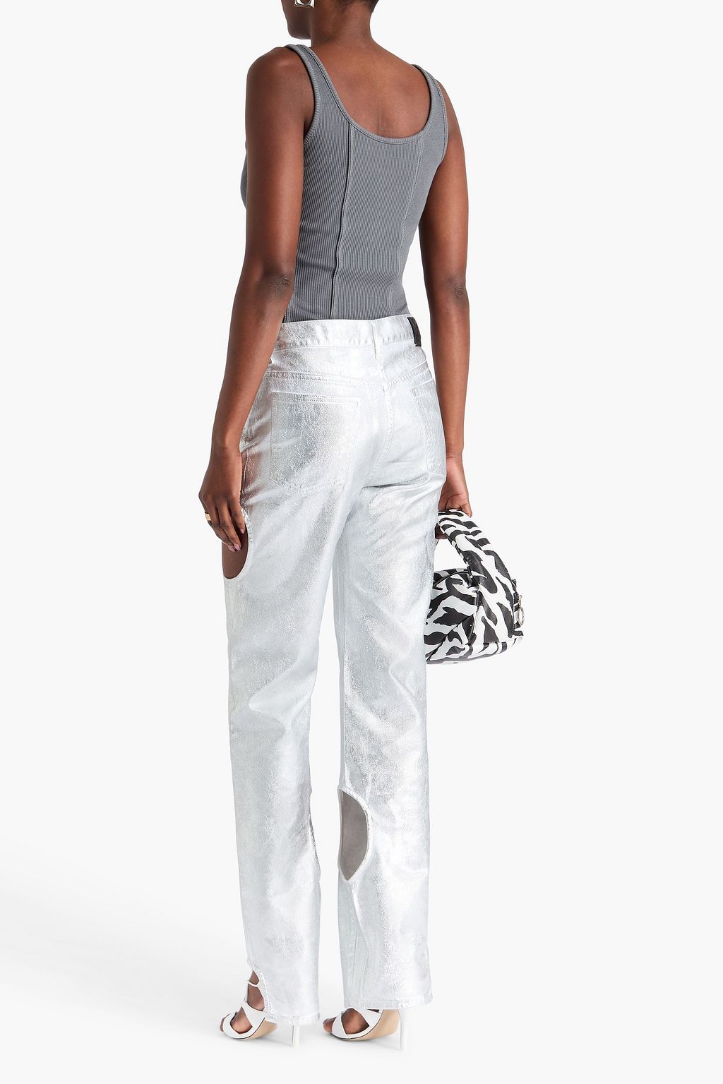 OFF-WHITE™ ハイライズ ストレートレッグジーンズ カットアウト メタリック コーティング