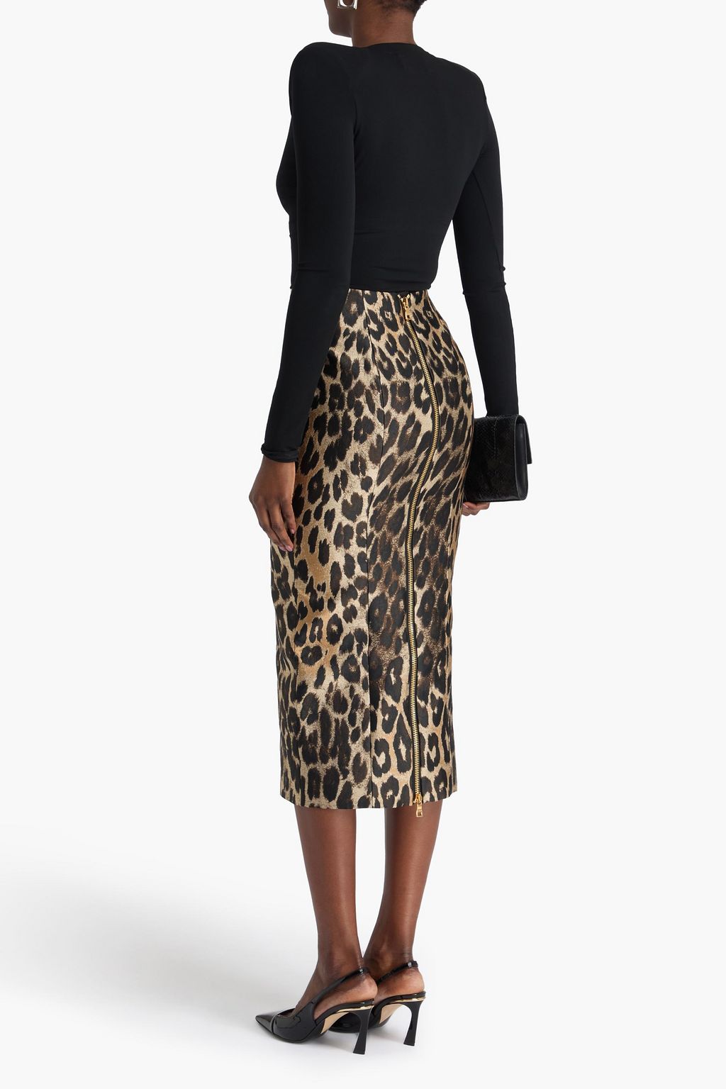 BALMAIN Leopard-print jacquard midi pencil skirt