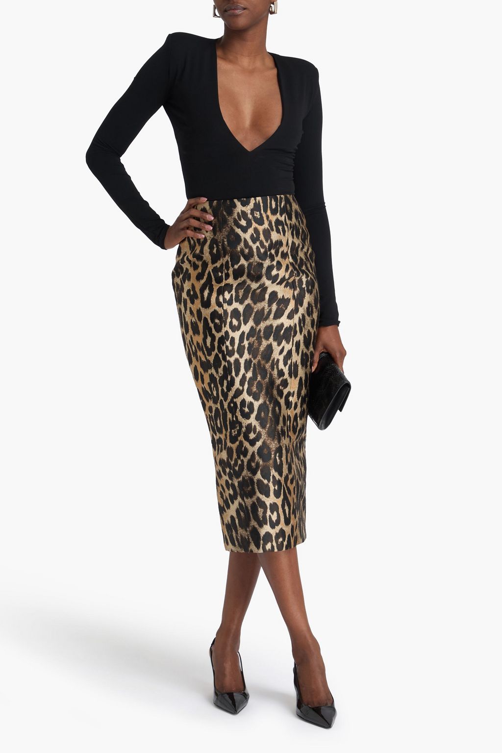 BALMAIN Leopard-print jacquard midi pencil skirt