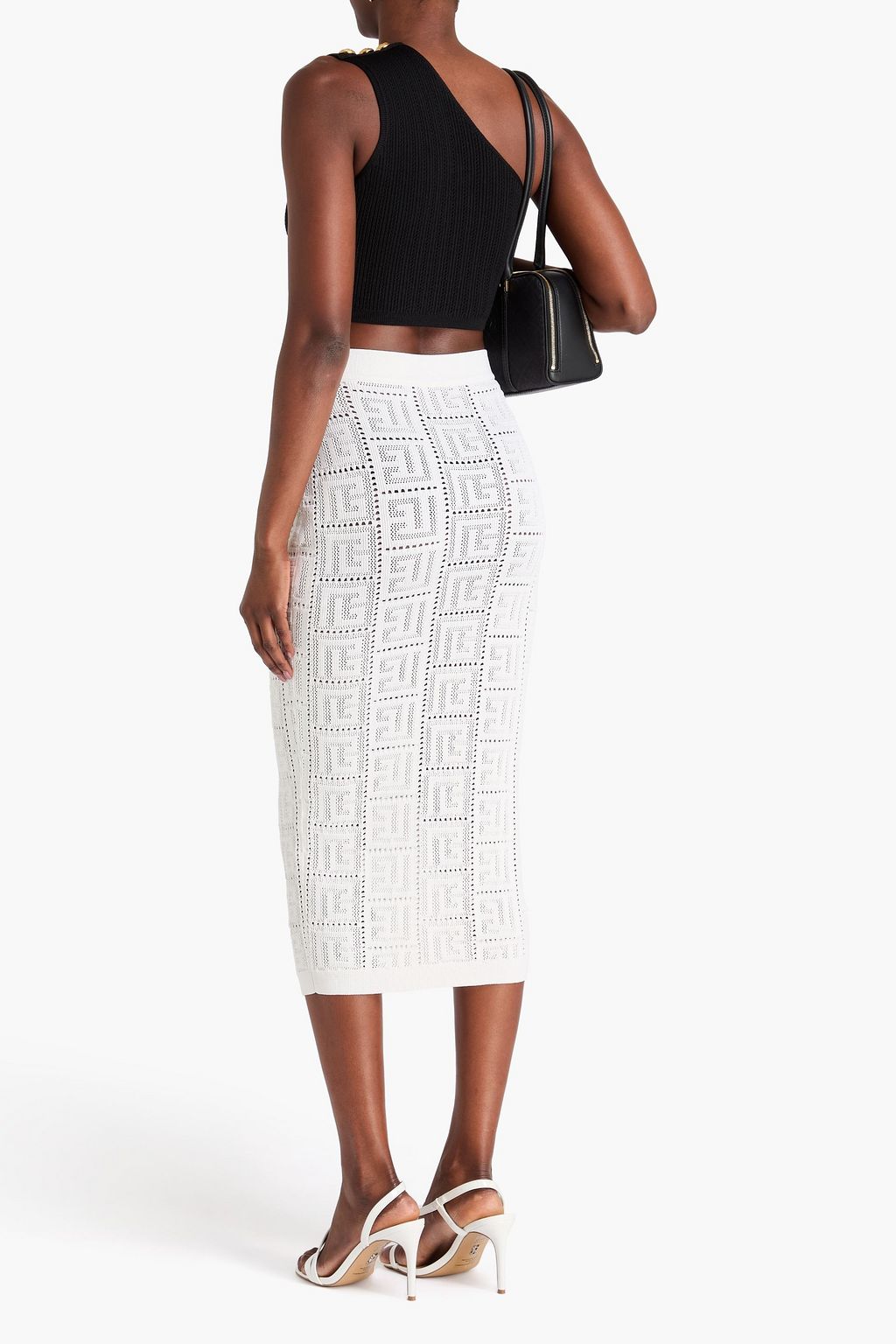 BALMAIN Crochet-knit midi skirt