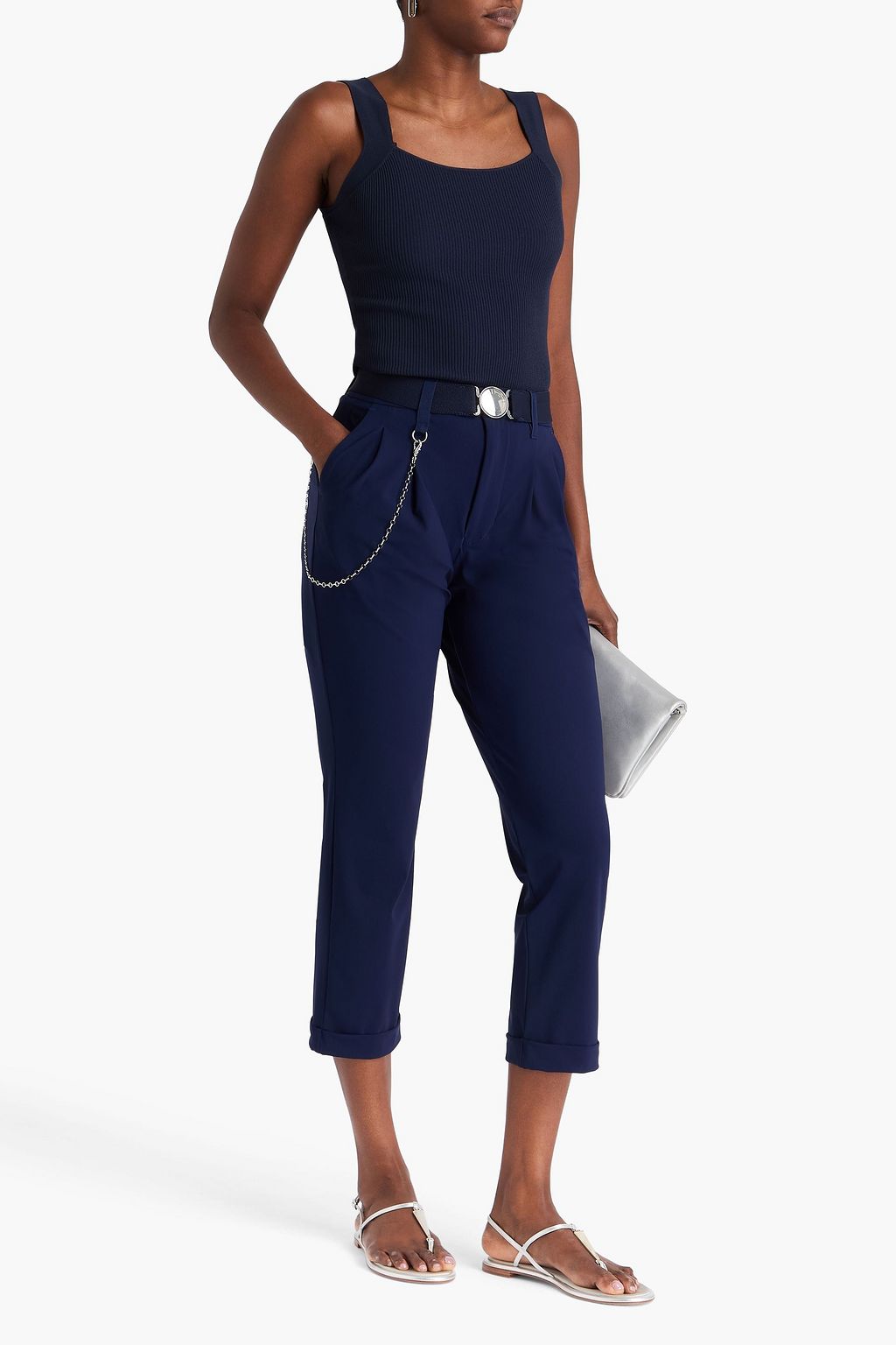 HIGH Cropped chain-embellished stretch-jersey tapered pants