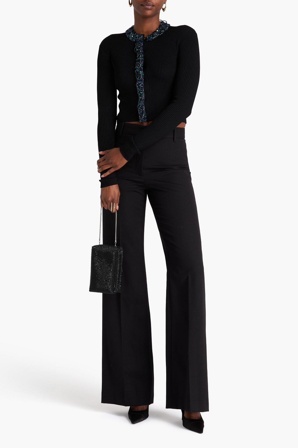 BALMAIN リブ編みニット クロップドカーディガン