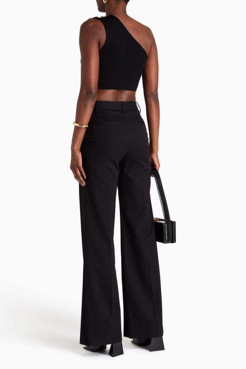 BALMAIN Cropped one-shoulder pointelle-knit top