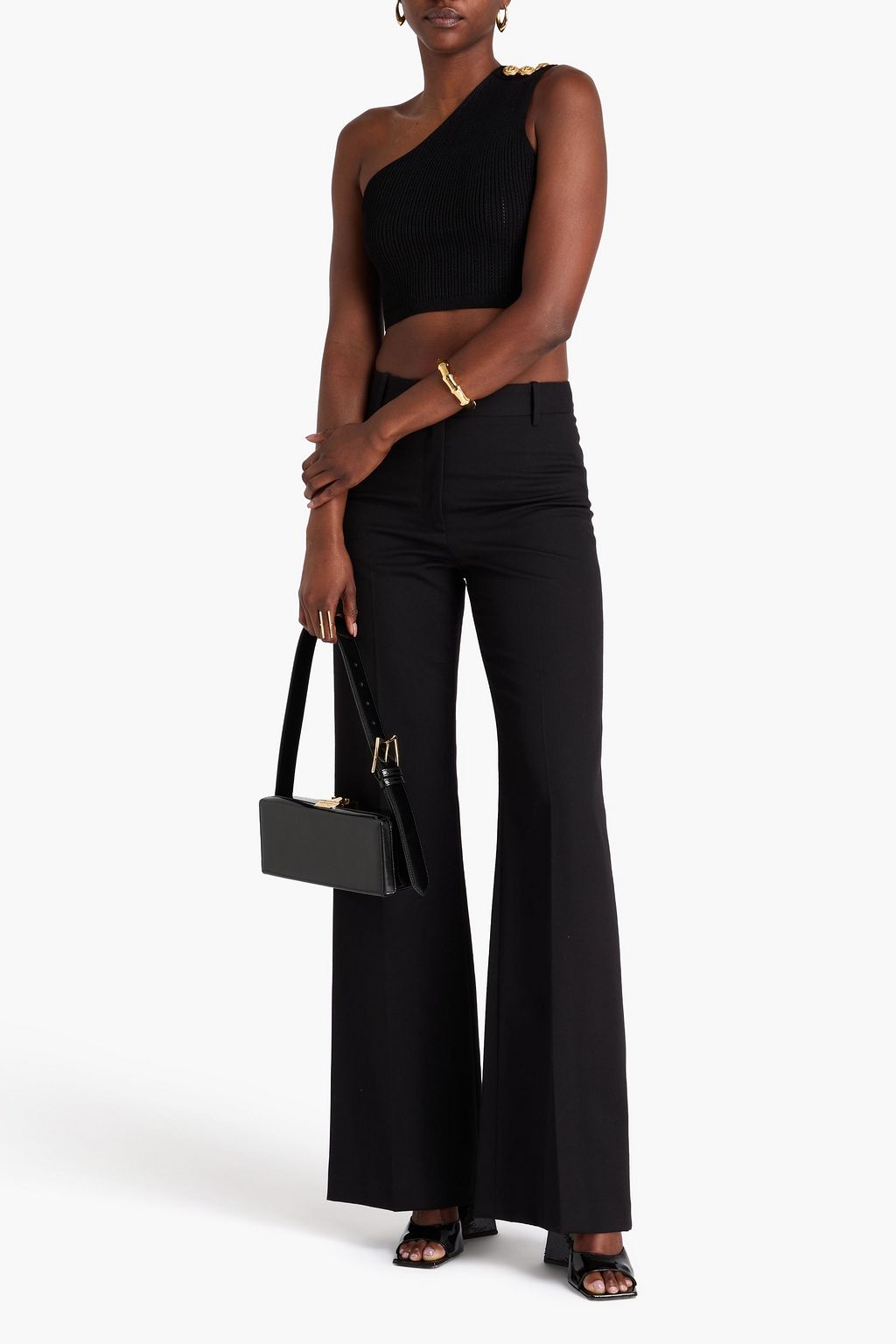 BALMAIN Cropped one-shoulder pointelle-knit top