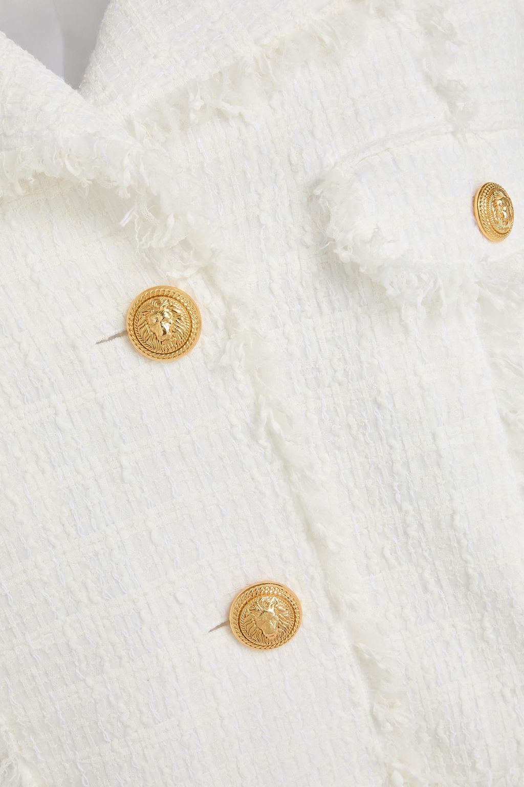 BALMAIN جاكيت من التويد بحواف منسّلة