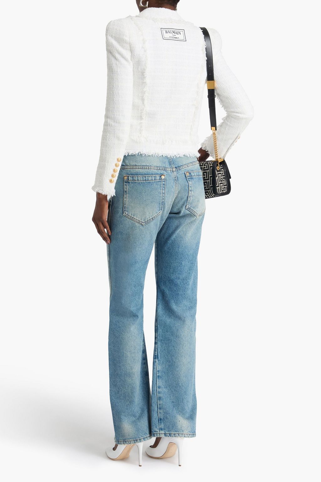 BALMAIN جاكيت من التويد بحواف منسّلة