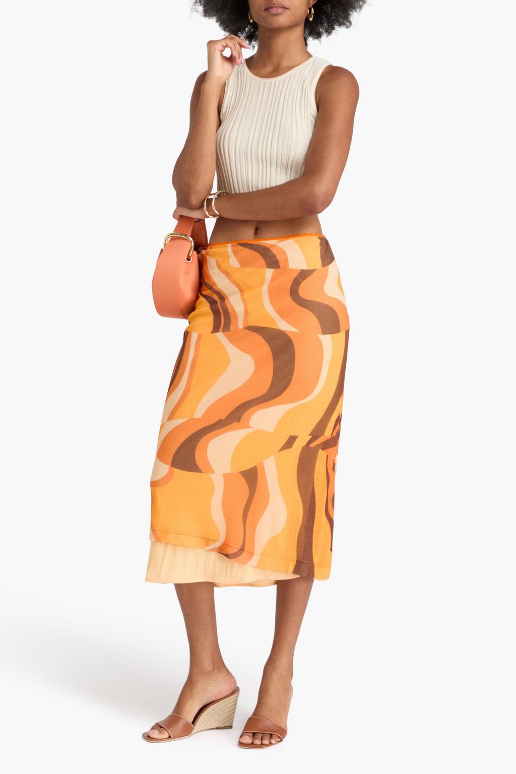 REJINA PYO Printed Lyocell-jersey midi skirt