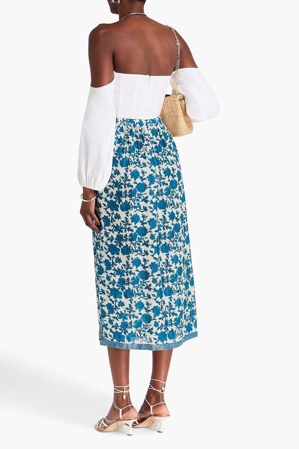 HANNAH Clarisse floral-print silk crepe de chine midi skirt