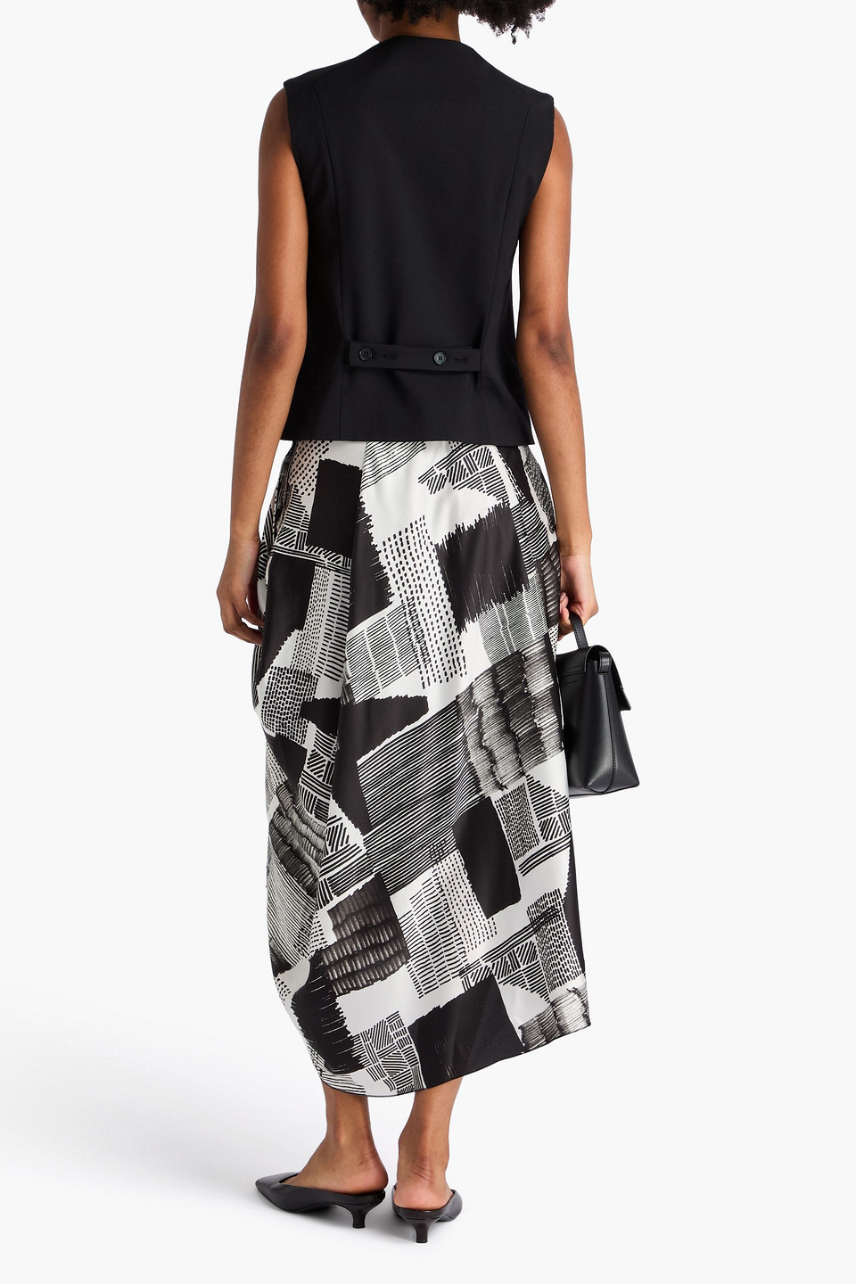  High - Draped Printed Satin Midi Skirt - Black - It 42 