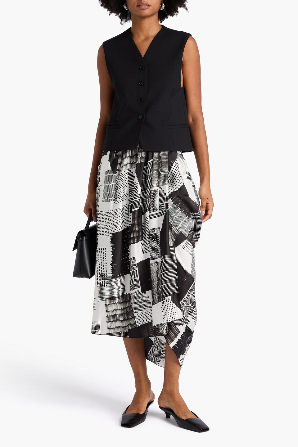  High - Draped Printed Satin Midi Skirt - Black - It 42 