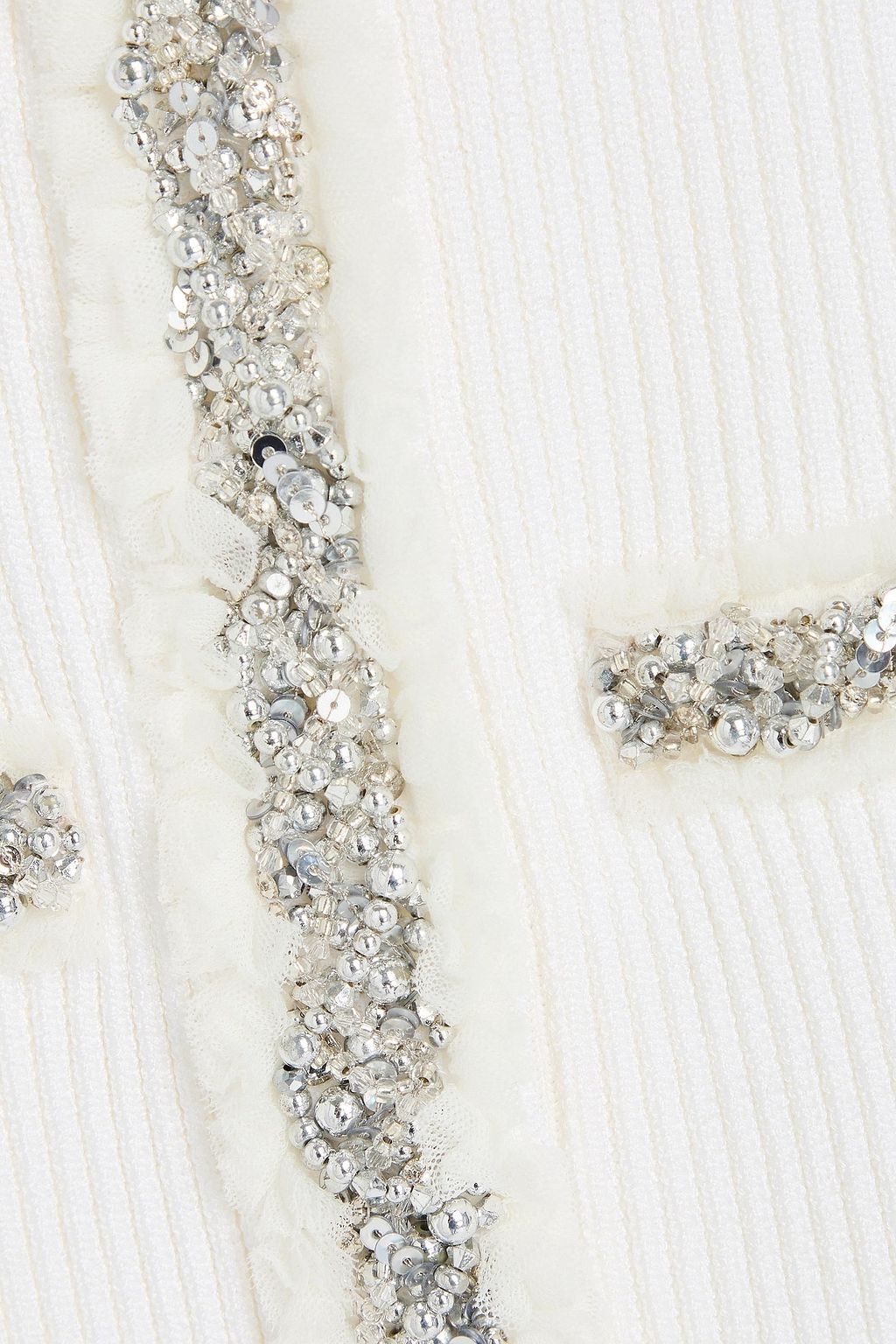 BALMAIN Cropped embellished ribbed-knit cardigan