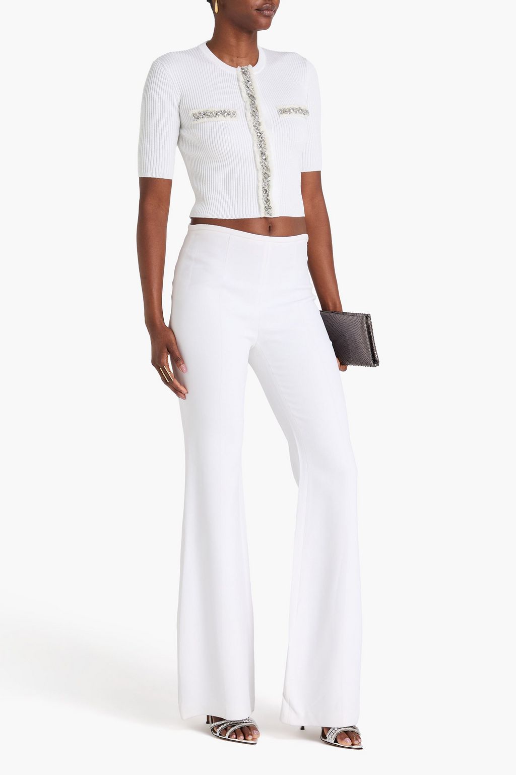 BALMAIN Cropped embellished ribbed-knit cardigan