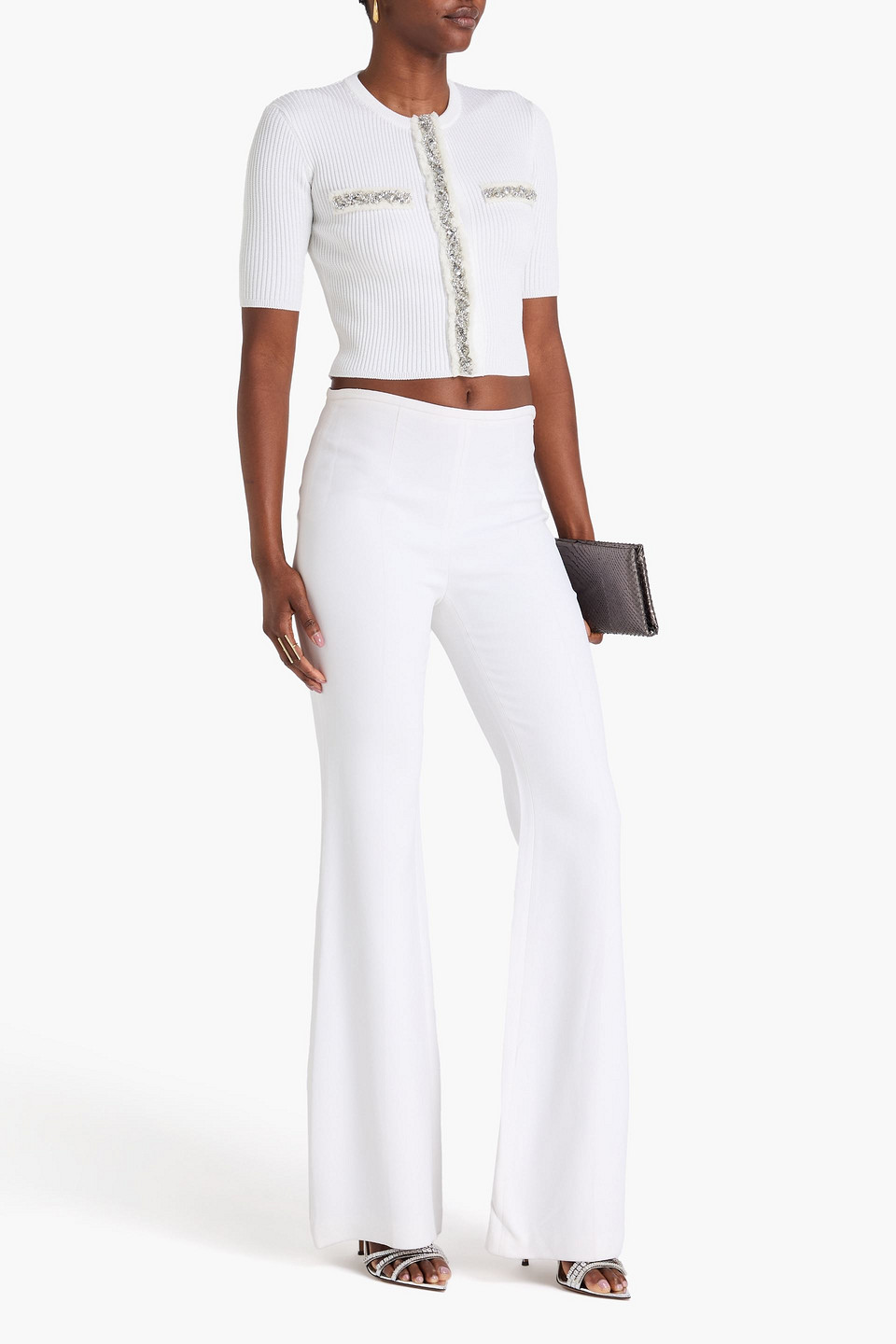  Balmain - Cropped Cardigan Aus Rippstrick Mit Verzierung - Weiß - Fr 36 