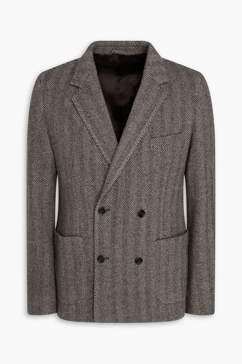 Officine Generale Leon Double-breasted Herringbone Cashmere-tweed Blazer In Gray