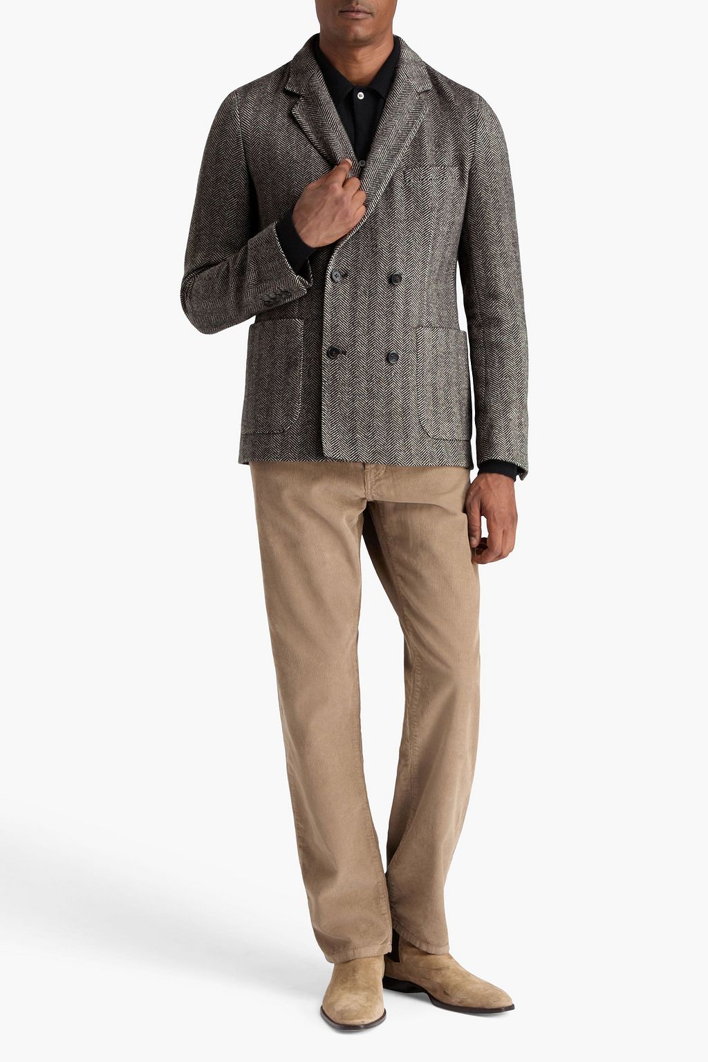 OFFICINE GÉNÉRALE Leon double-breasted herringbone cashmere-tweed blazer