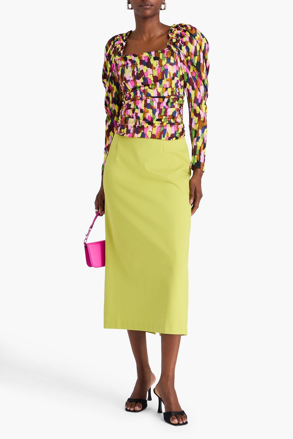 BRØGGER Loretta ruffled printed sain top