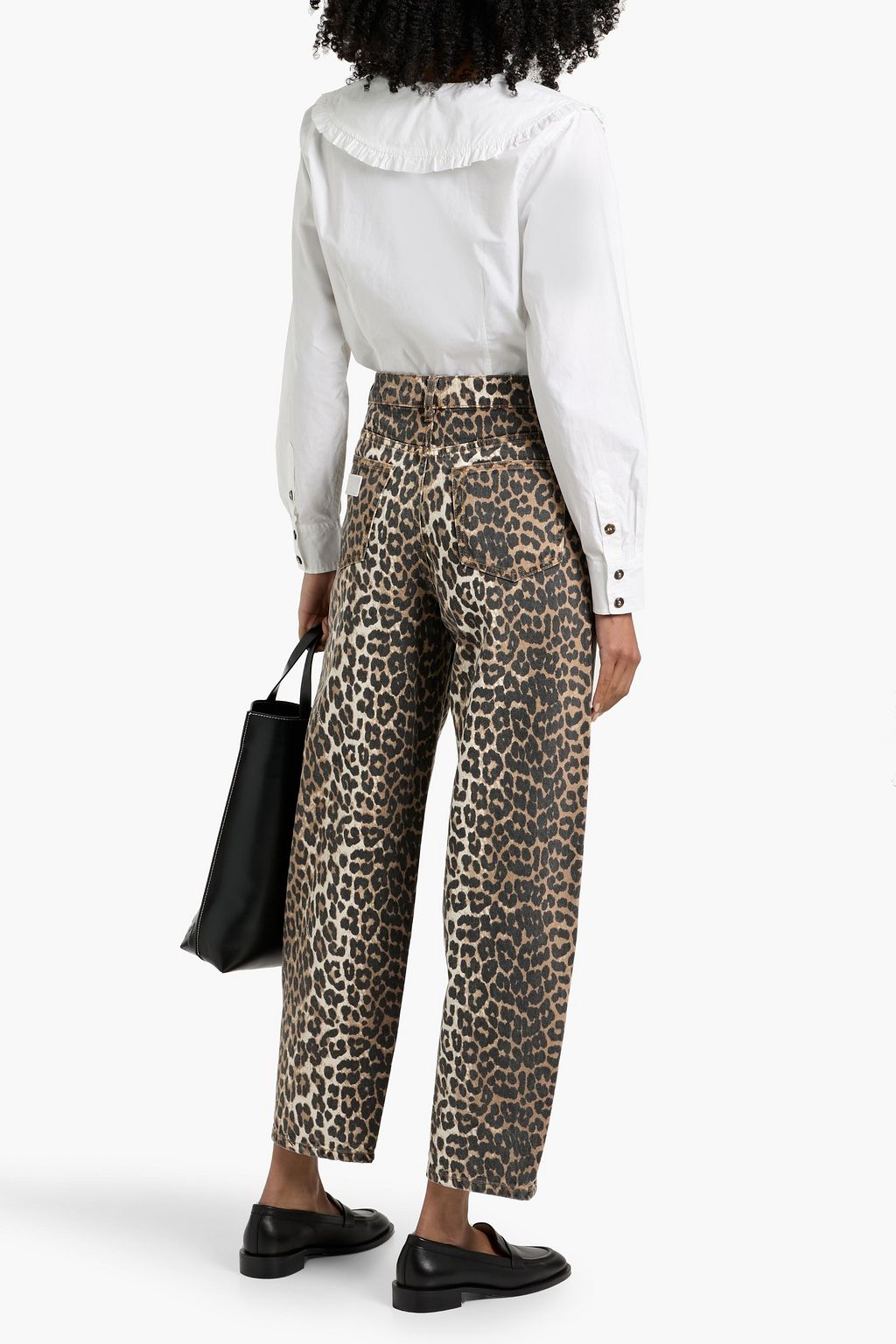 GANNI High-rise leopard print barrel-leg jeans