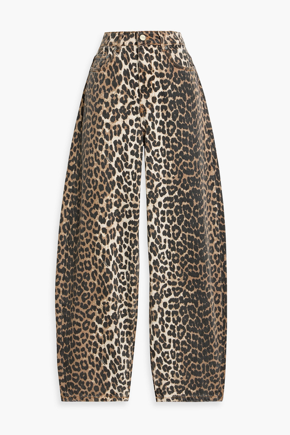 Ganni Leopard Print Barrel Jeans In Brown