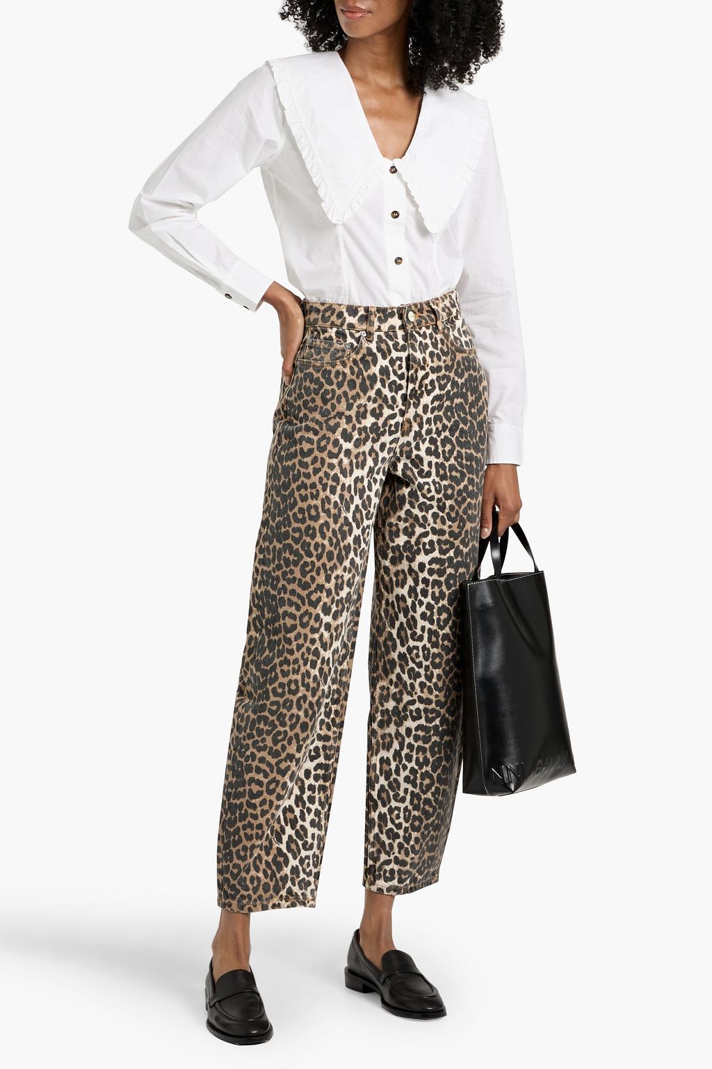 GANNI High-rise leopard print barrel-leg jeans