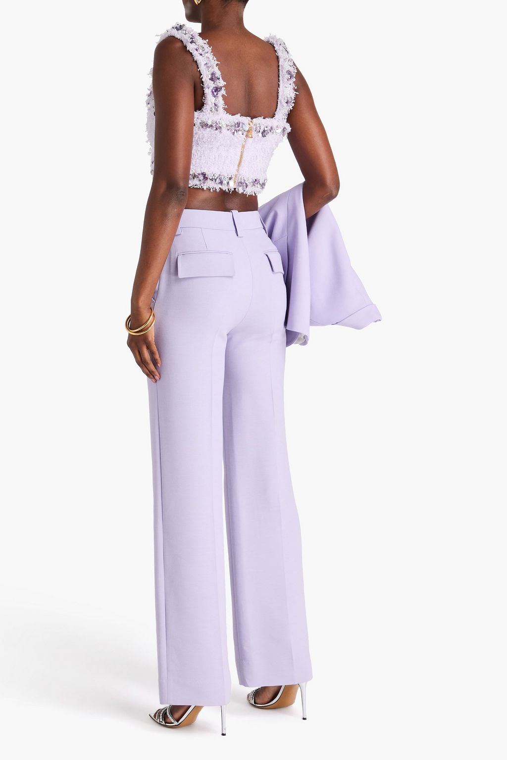 BALMAIN Cropped embellished tweed top