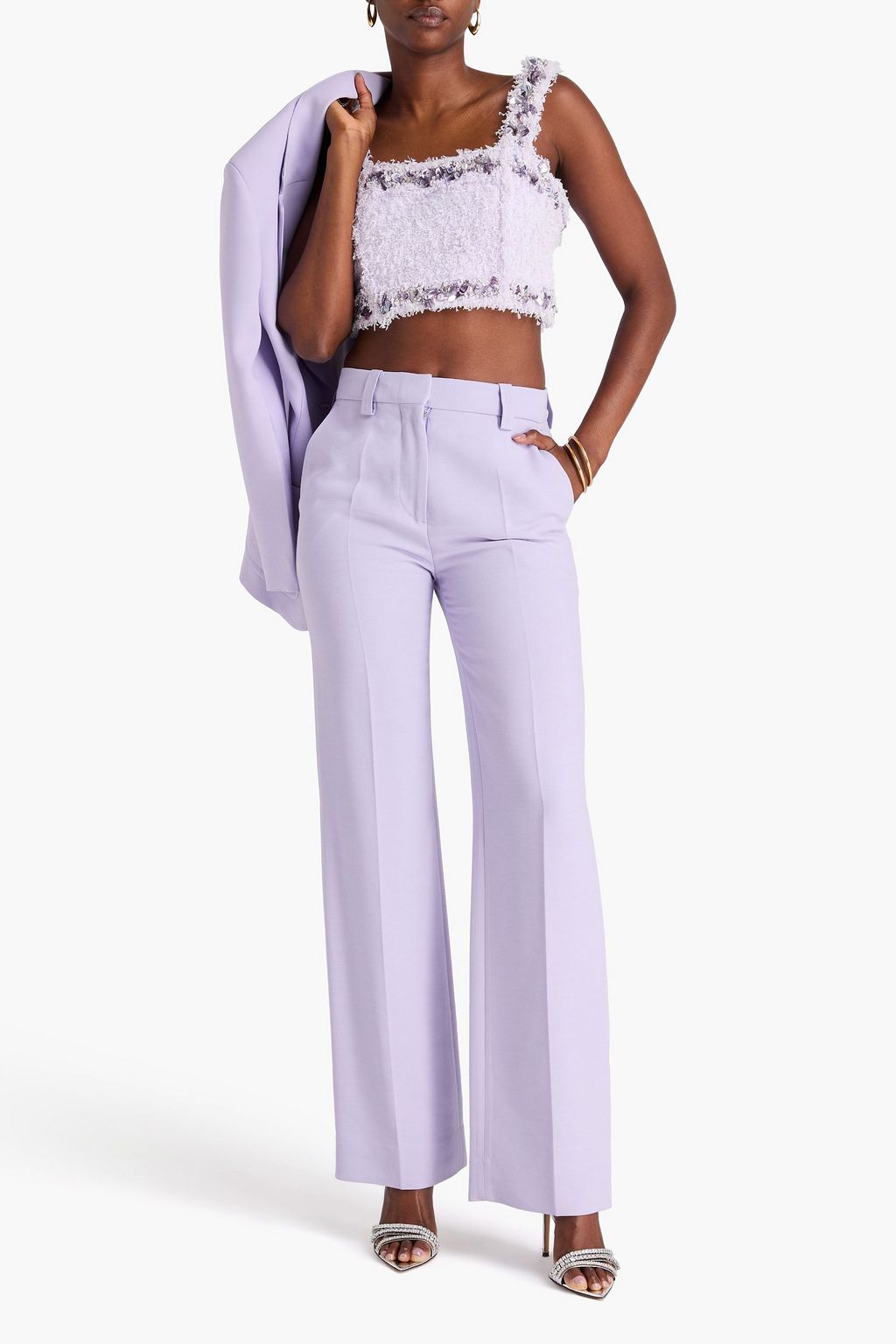 BALMAIN Cropped embellished tweed top