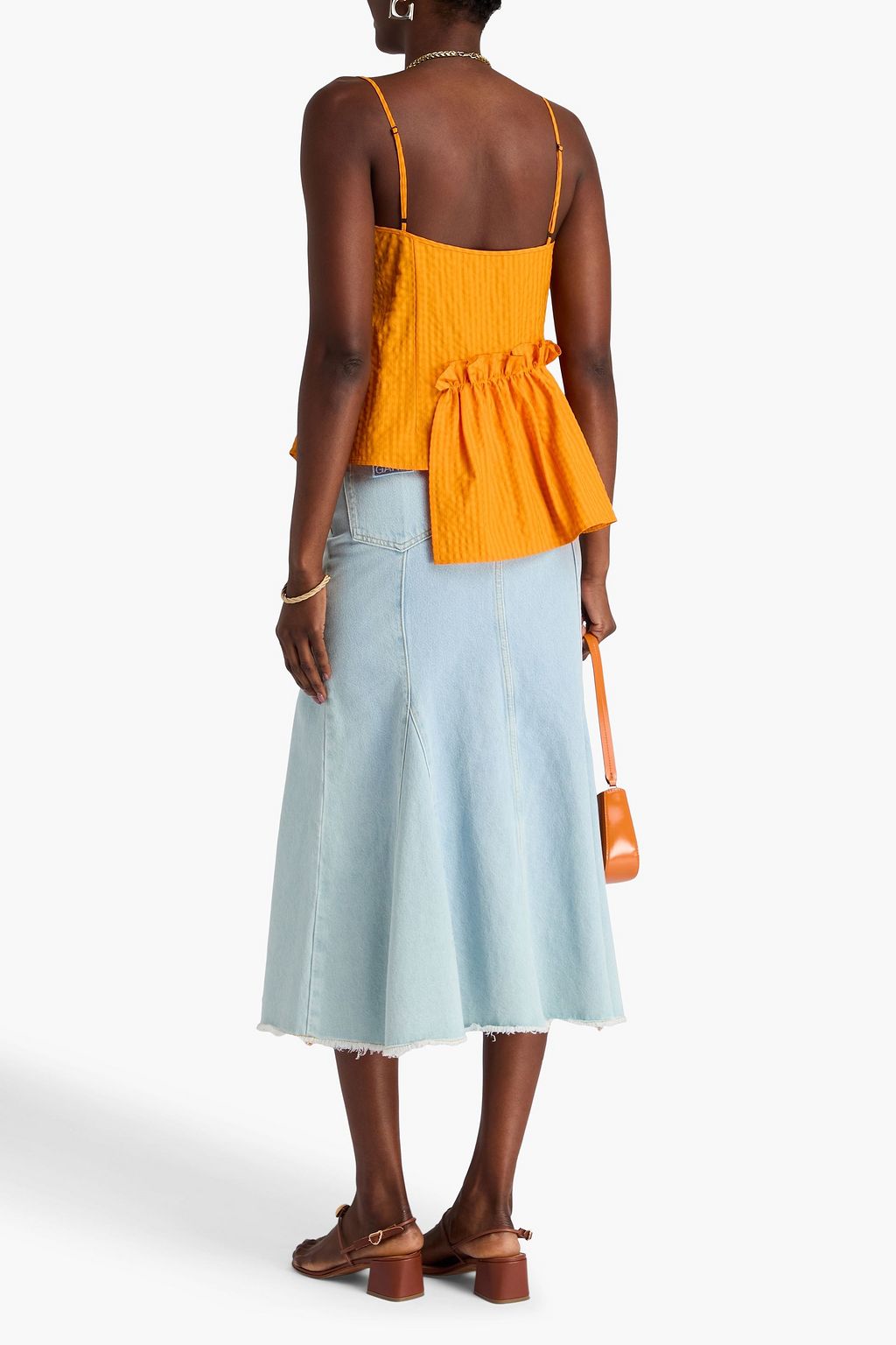 BRØGGER Heather ruffled gingham taffeta top