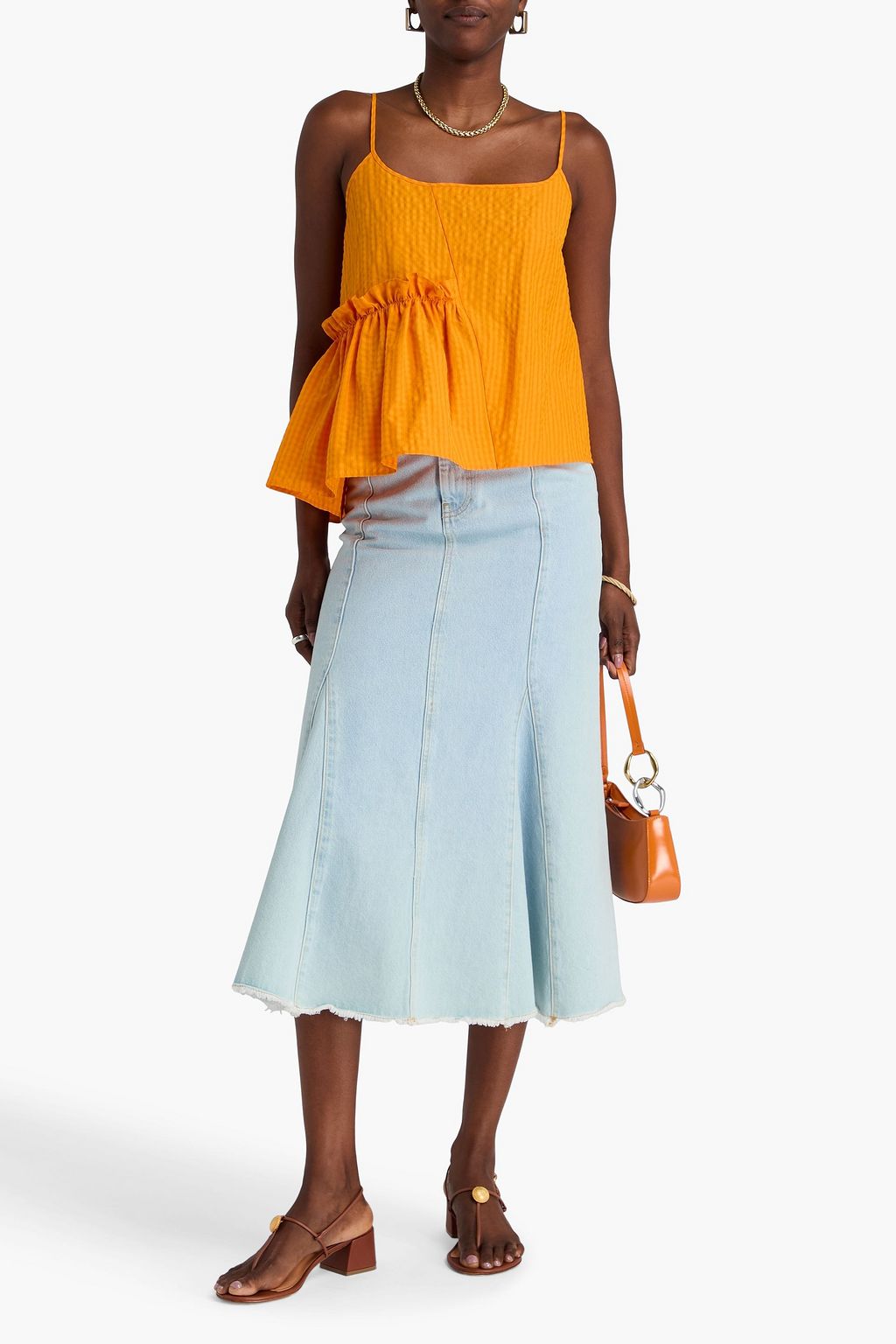 BRØGGER Heather ruffled gingham taffeta top