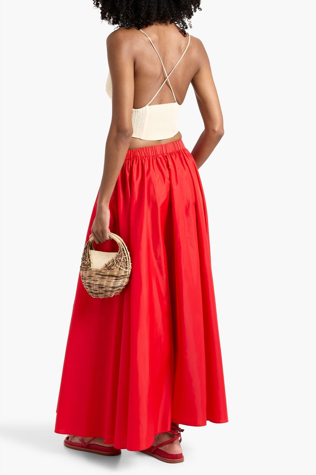 STAUD Eden pleated taffeta maxi skirt